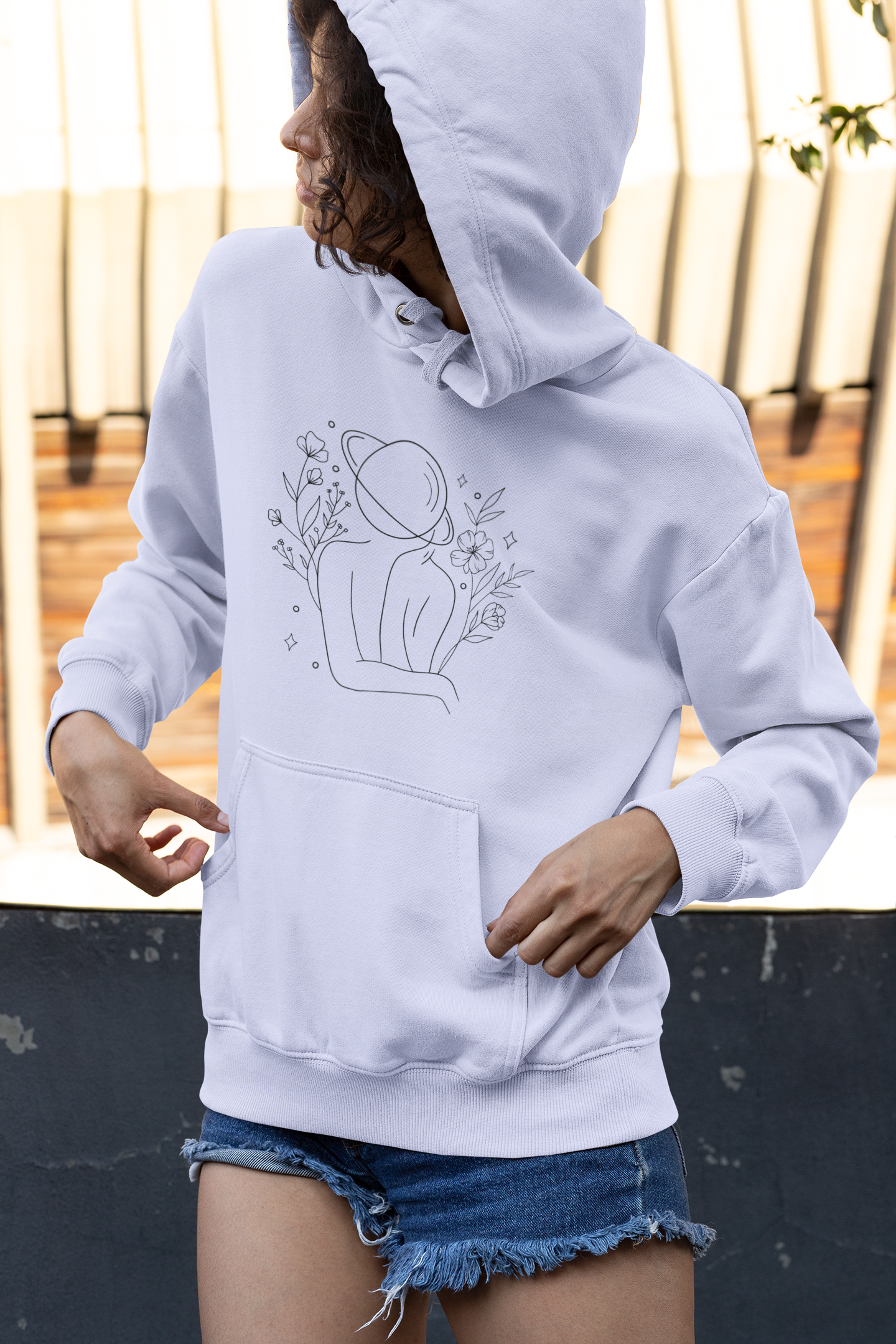 Women's Space Face Graphic Printed Oversized Hoodie