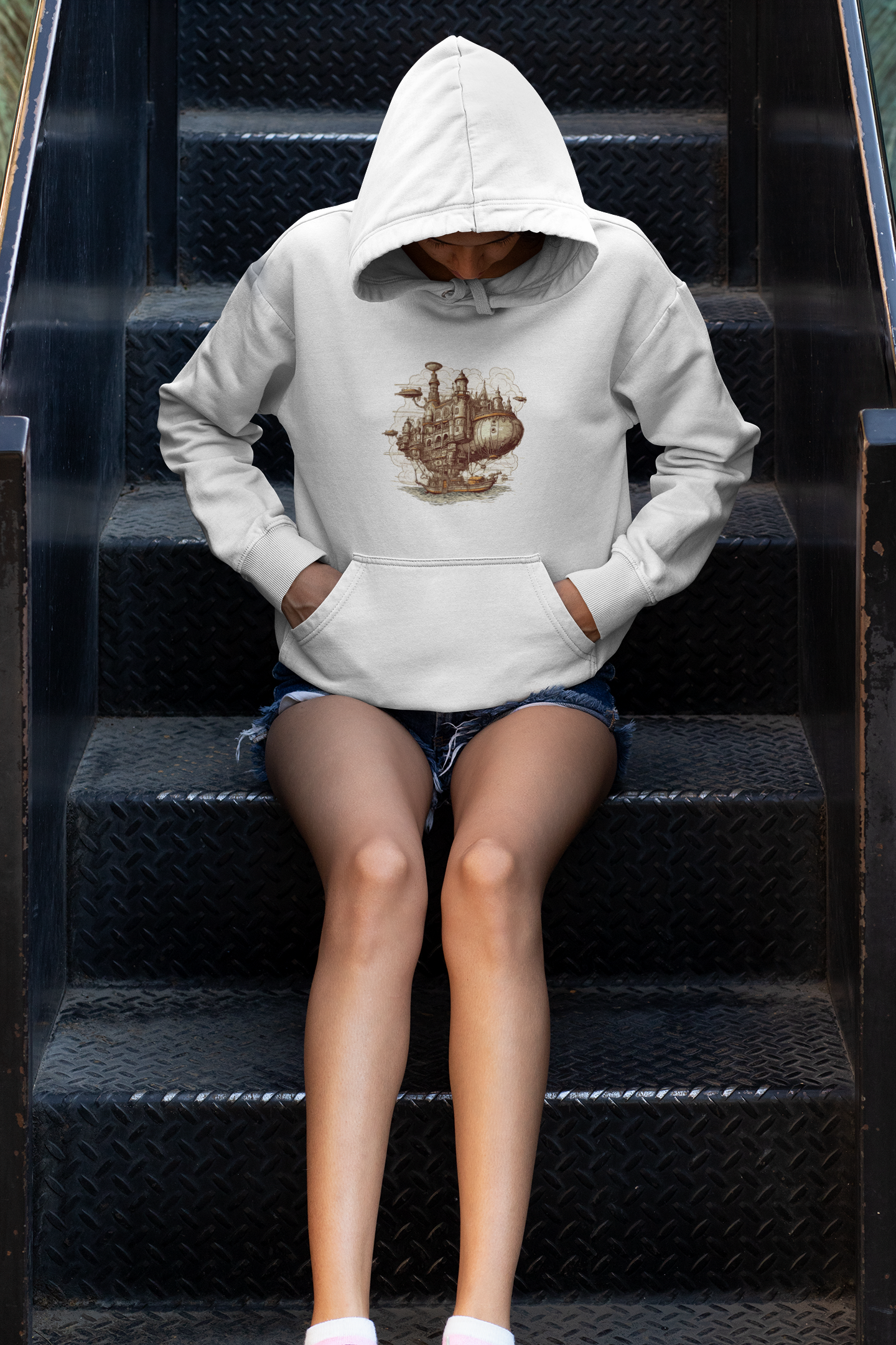 Unisex Steampunk Ship Graphic Printed Oversized Hoodie