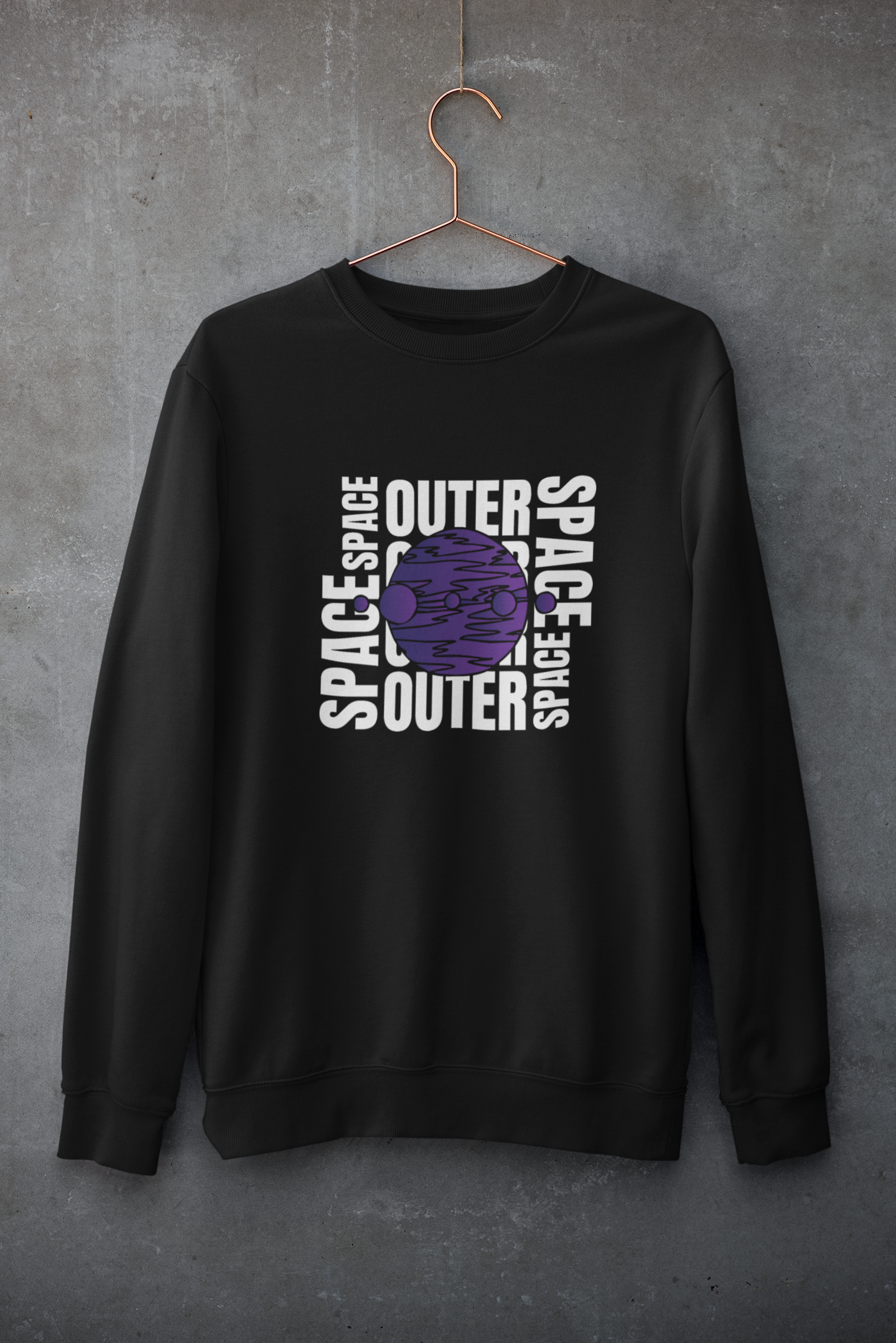 Unisex Outer Space Black Graphic Printed Oversized Sweatshirt