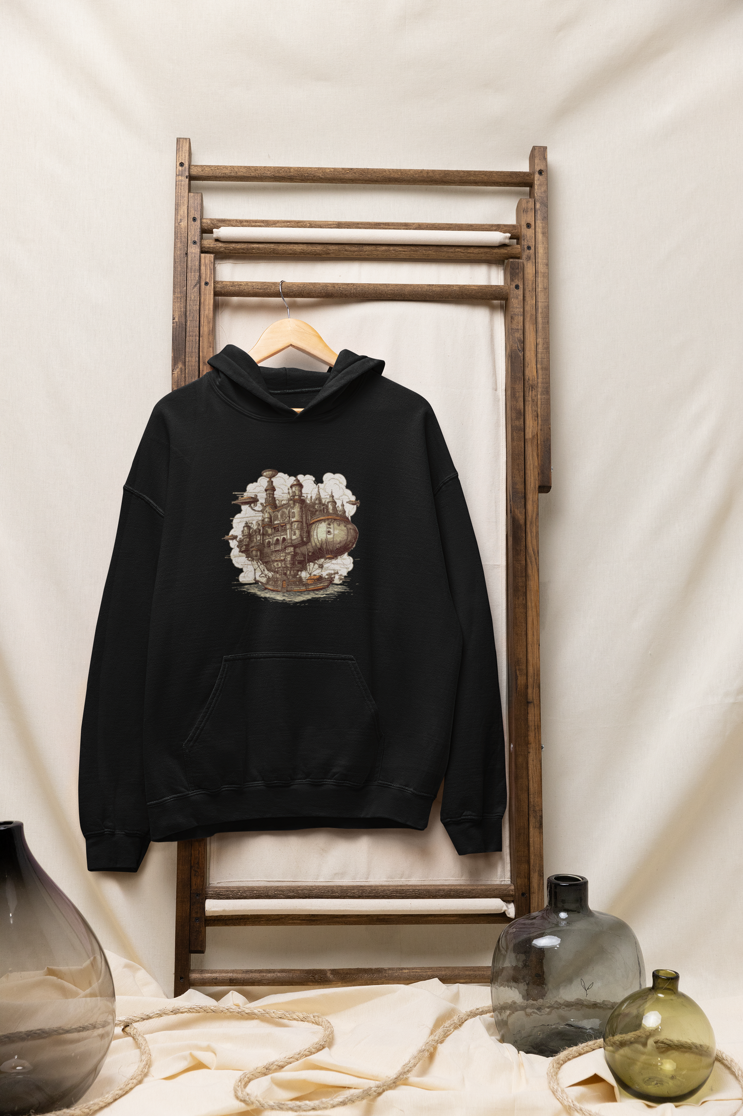 Unisex Steampunk Ship Graphic Printed Oversized Hoodie