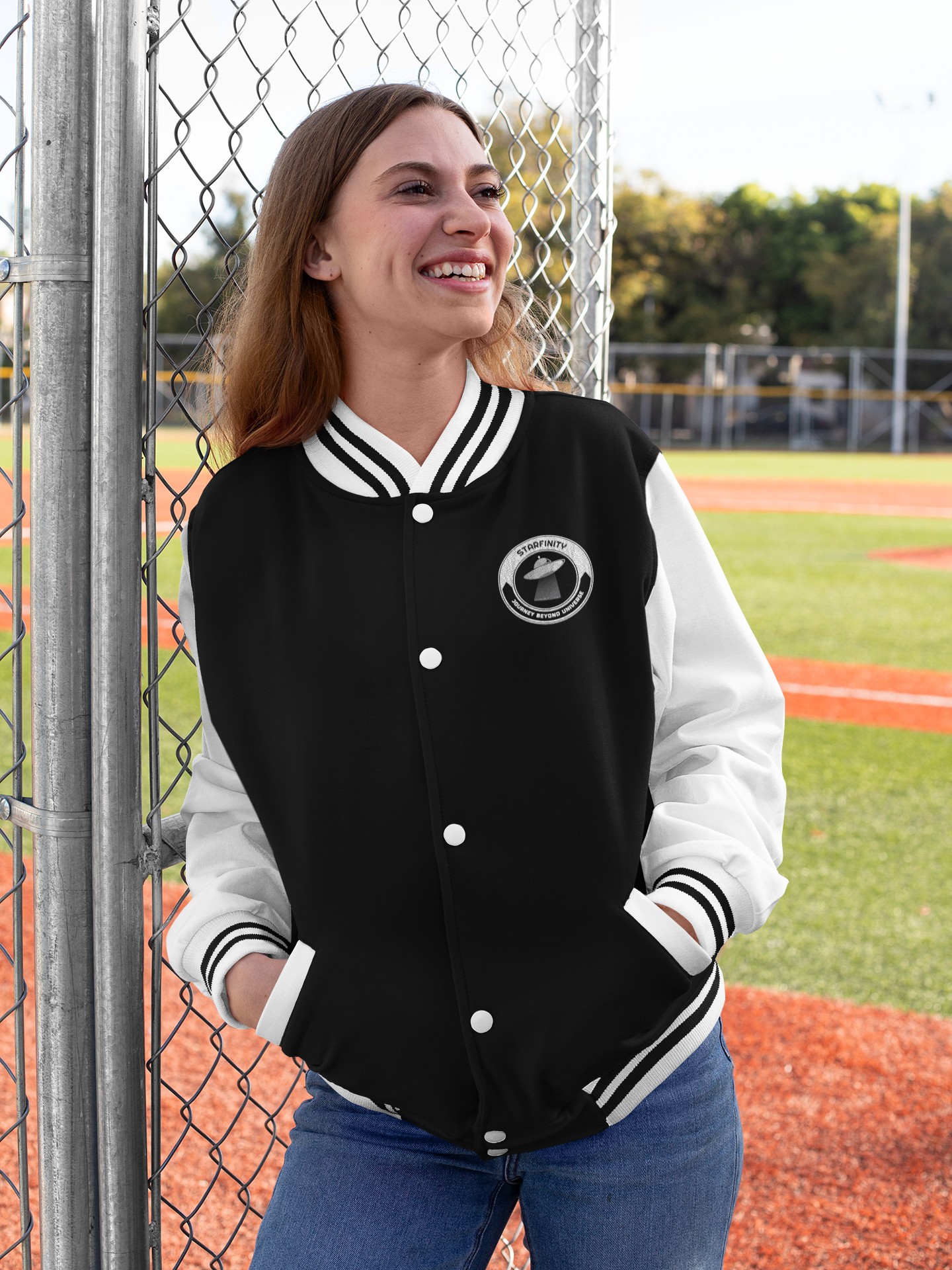 Unisex Starfinity Novel by Kartik Batra Black Varsity Jacket