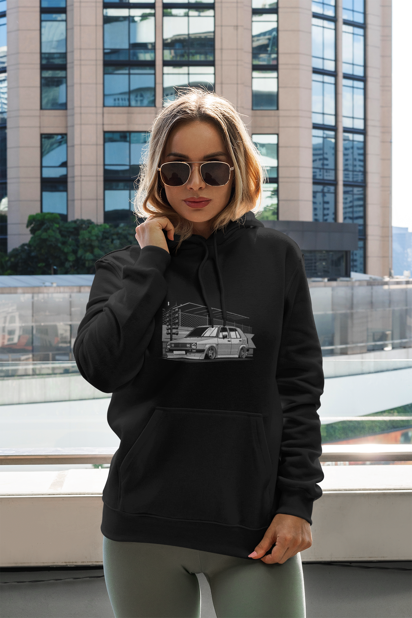 Unisex Retro Car Black Graphic Printed Oversized Hoodie