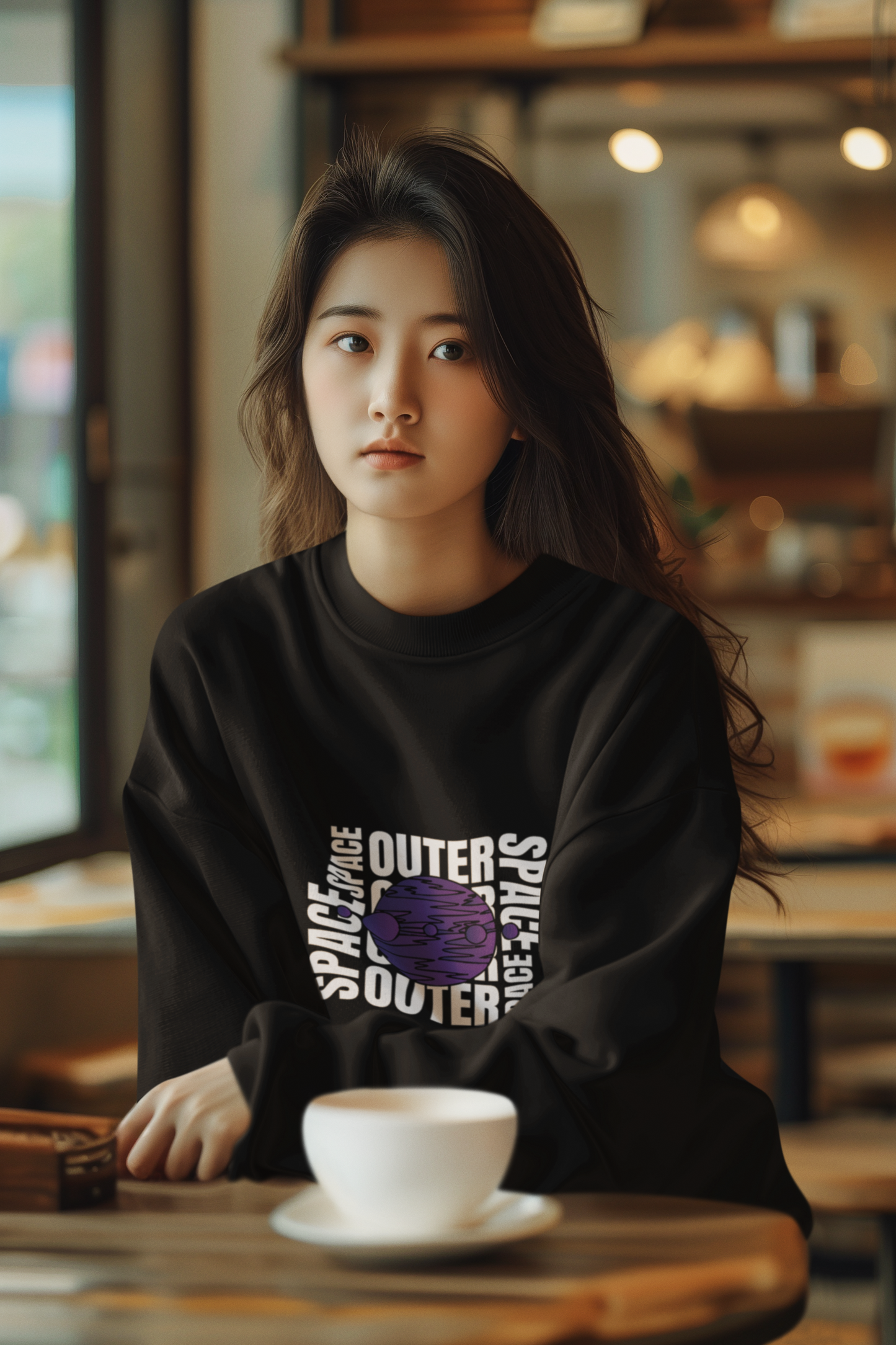 Unisex Outer Space Black Graphic Printed Oversized Sweatshirt