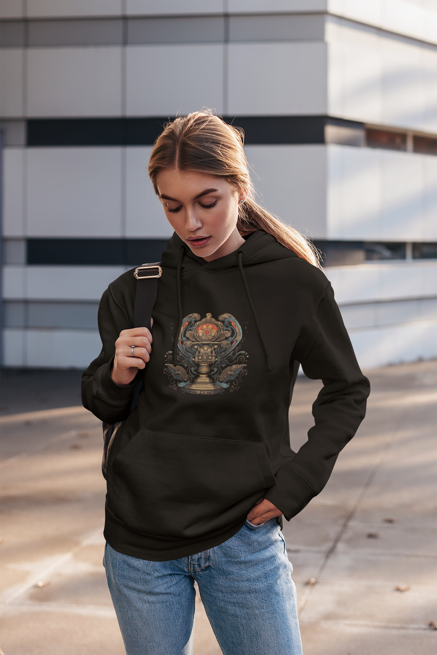 Unisex Antique Phonograph Graphic Printed Black Hoodie