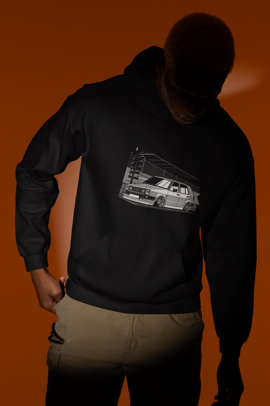 Unisex Retro Car Black Graphic Printed Oversized Hoodie