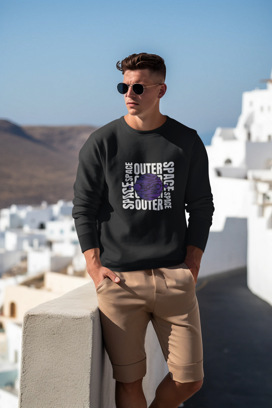 Unisex Outer Space Black Graphic Printed Oversized Sweatshirt